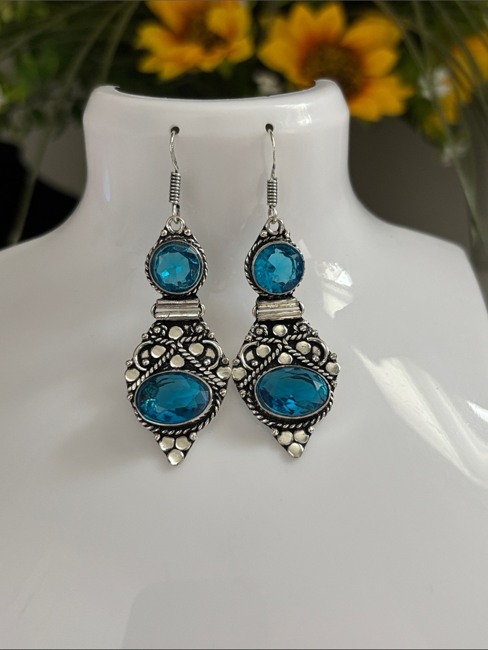 Blue Topaz Gemstone Handmade Drop Dangle Earrings